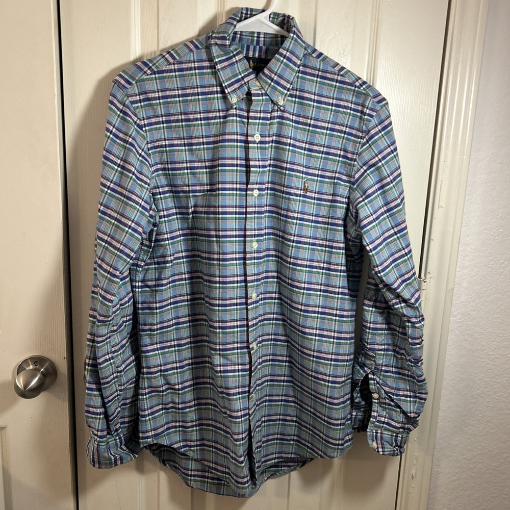 Ralph Lauren Shirt Mens Small Blue Green Plaid Button Down Long Sleeve Pony Logo